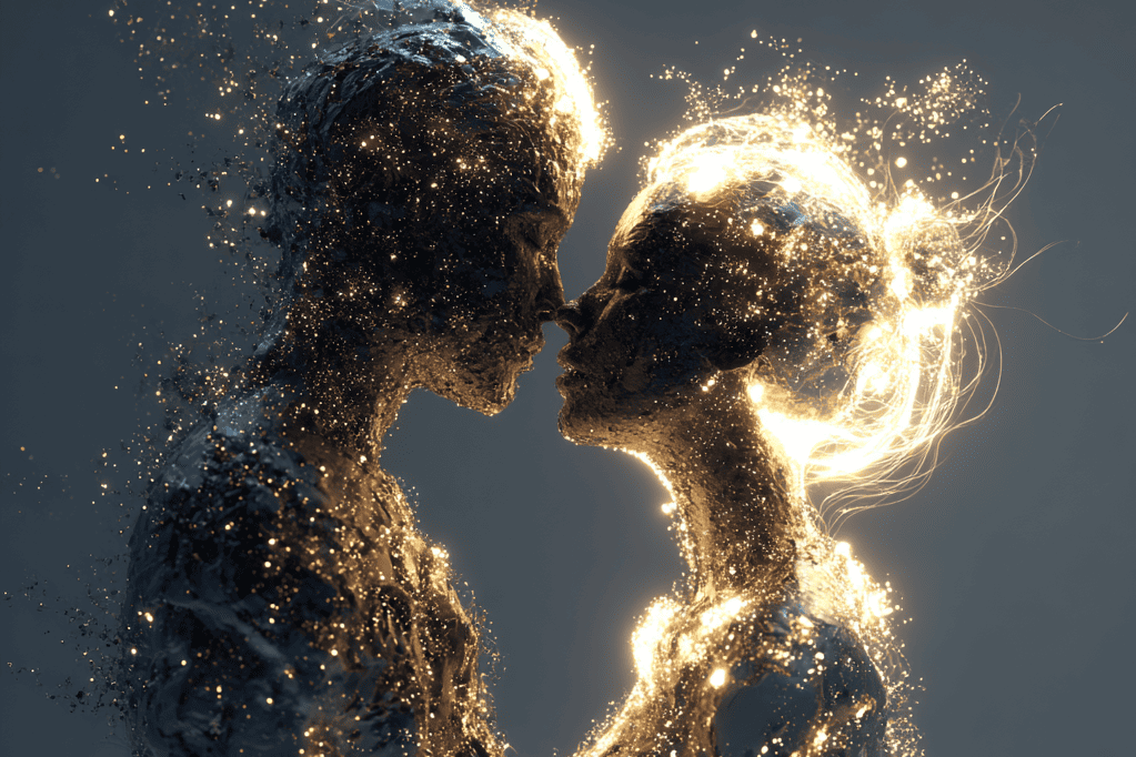 un couple les yeux fermés sur le point de s'embrasser